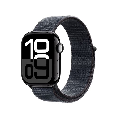 Apple Watch Series 10 GPS + Cellular 42mm Boîtier en Aluminium Noir de Jais avec Boucle Sport Encre Violette État correct Apple reconditionné disponible sur Fnac