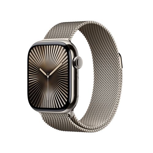 Apple Watch Series 10 GPS + Cellular 42mm Boîtier en Titane Naturel avec Bracelet Milanais Naturel État correct Apple reconditionné disponible sur Fnac