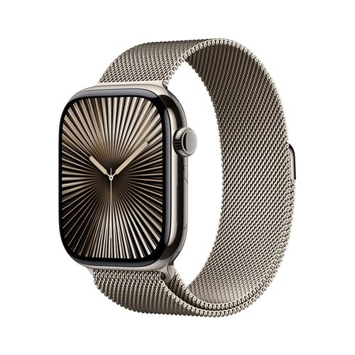 Apple Watch Series 10 (GPS + Cellular) - 46 mm - titanium naturel - montre intelligente avec boucle milanaise - maille en acier inox - naturel - taille du bracelet : M/L - 64 Go - LTE, Wi-Fi 4, UWB, Bluetooth - 4G - 41.7 g État correct N/A reconditionné disponible sur Fnac