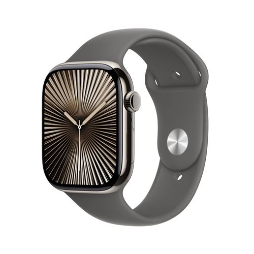 Apple Watch Series 10 GPS + Cellular 46mm Boîtier en Titane Naturel avec Bracelet Sport Gris Minéral S/M État correct Apple reconditionné disponible sur Fnac