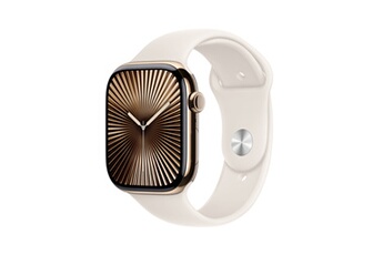 Apple Watch Series 10 GPS + Cellular 46mm Boîtier en Titane Or avec Bracelet Sport Lumière Stellaire - M/L Très bon état Apple reconditionné disponible sur Darty