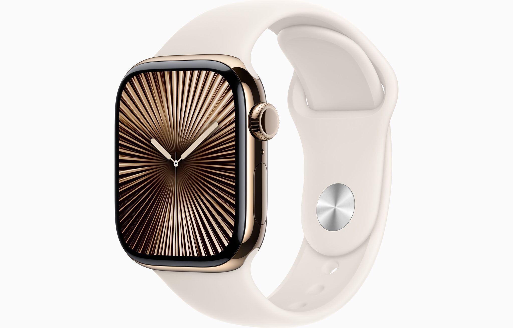 Apple Watch Series 10 Titane 42 mm (2024) GPS + Cellular or Bracelet Sport M/L Lumière stellaire Bon état Apple reconditionné disponible sur Refurbed | Dero