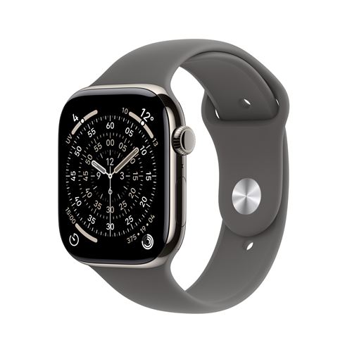 Apple Watch Series 11 GPS + Cellular 46mm Boitier en Titane Naturel avec Bracelet Sport Gris Minéral S/M État correct Apple reconditionné disponible sur Fnac