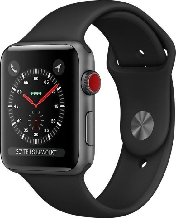 Apple Watch Series 3 (2017) 42 mm aluminium GPS + Cellular gris bracelet sport noir Parfait état Apple reconditionné disponible sur Refurbed | Dero