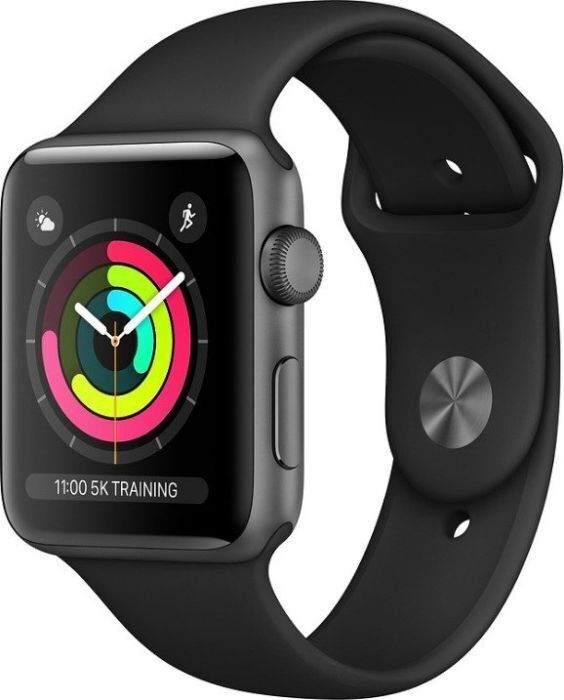 Apple Watch Series 3 (2017) 42 mm aluminium GPS gris bracelet sport noir Parfait état Apple reconditionné disponible sur Refurbed | Dero
