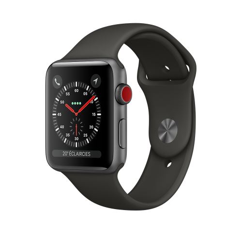 Apple Watch Series 3 Cellular 38 mm Boîtier en Aluminium Gris sidéral avec Bracelet Sport Gris État correct Apple reconditionné disponible sur Fnac