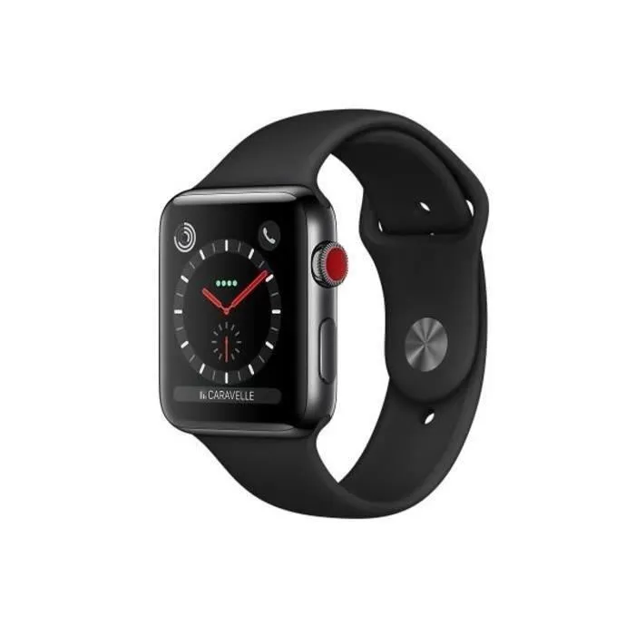 Apple Watch Series 3 GPS + Cellular - Boîtier 42 mm Noir Acier - Bracelet Noir (2017) - Reconditionné - Etat correct refurbished - 152,00 € Apple Watch Series 3 GPS + Cellular - Boîtier 42 mm Noir Acier - Bracelet Noir (2017) - Reconditionné - Etat correct refurbished reconditionné disponible sur Cdiscount Seconde Vie