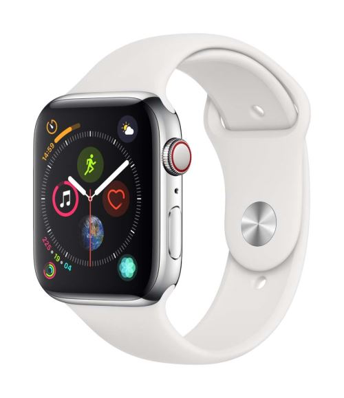 Apple Watch Series 4 Cellular 44 mm Boîtier en Aluminium Argent avec Bracelet Sport Blanc État correct Apple reconditionné disponible sur Fnac