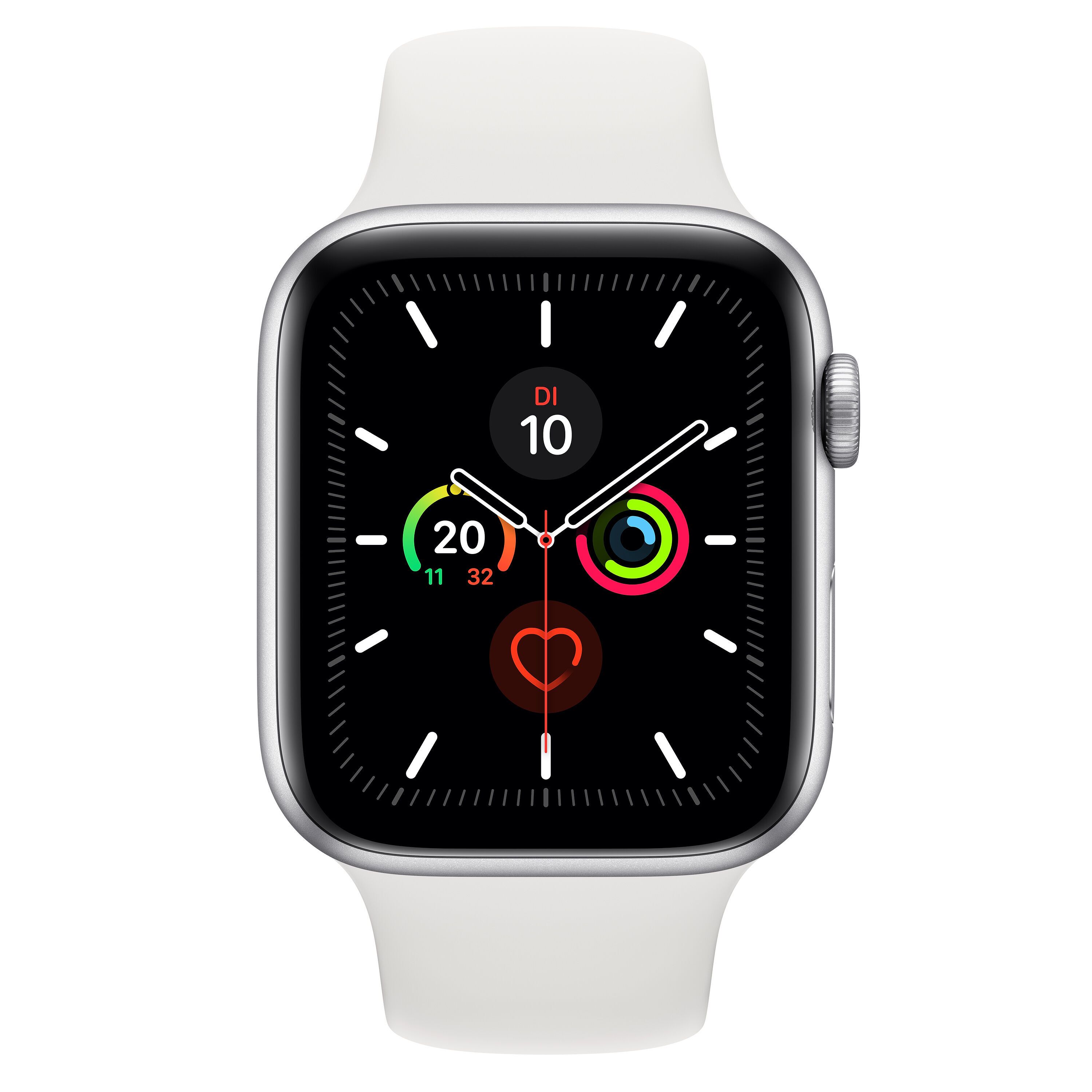 Apple Watch Series 5 (2019) 44 mm Aluminium GPS + Cellular argent bracelet Sport blanc Bon état Apple reconditionné disponible sur Refurbed