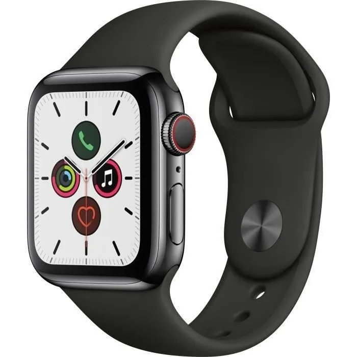 Apple Watch Series 5 Cellular 40 mm Boîtier acier Noir Sidéral - Bracelet Noir-S/M (2019) - Reconditionné - Très bon état Reconditionné - 159,50 € Apple Watch Series 5 Cellular 40 mm Boîtier acier Noir Sidéral - Bracelet Noir-S/M (2019) - Reconditionné - Très bon état Reconditionné Apple reconditionné disponible sur Cdiscount Seconde Vie