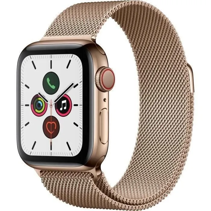 Apple Watch Series 5 Cellular 40 mm Boîtier acier Or - Bracelet Milanais Or - S/M (2019) - Reconditionné - Etat correct Reconditionné - 179,50 € Apple Watch Series 5 Cellular 40 mm Boîtier acier Or - Bracelet Milanais Or - S/M (2019) - Reconditionné - Etat correct Reconditionné Apple reconditionné disponible sur Cdiscount Seconde Vie