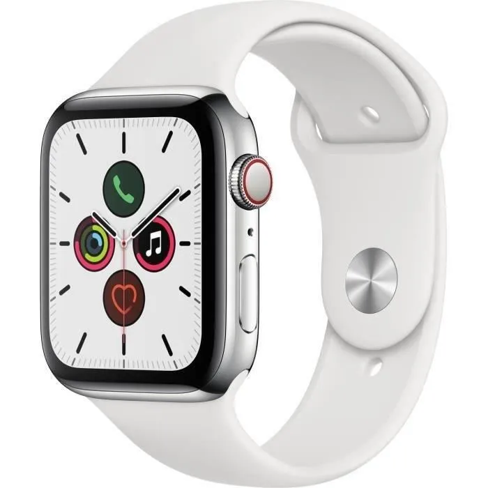 Apple Watch Series 5 Cellular 44 mm Boîtier acier - Bracelet Blanc - M/L (2019) - Reconditionné - Très bon état Reconditionné - 159,50 € Apple Watch Series 5 Cellular 44 mm Boîtier acier - Bracelet Blanc - M/L (2019) - Reconditionné - Très bon état Reconditionné Apple reconditionné disponible sur Cdiscount Seconde Vie