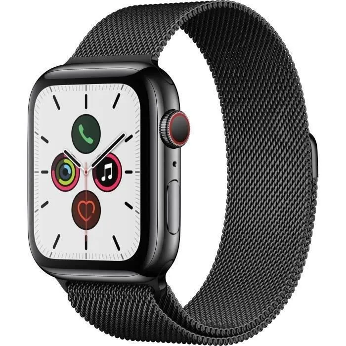 Apple Watch Series 5 Cellular 44 mm Boîtier acier Noir Sidéral - Bracelet Noir-M/L (2019) - Reconditionné - Très bon état Reconditionné - 145,00 € Apple Watch Series 5 Cellular 44 mm Boîtier acier Noir Sidéral - Bracelet Noir-M/L (2019) - Reconditionné - Très bon état Reconditionné Apple reconditionné disponible sur Cdiscount Seconde Vie