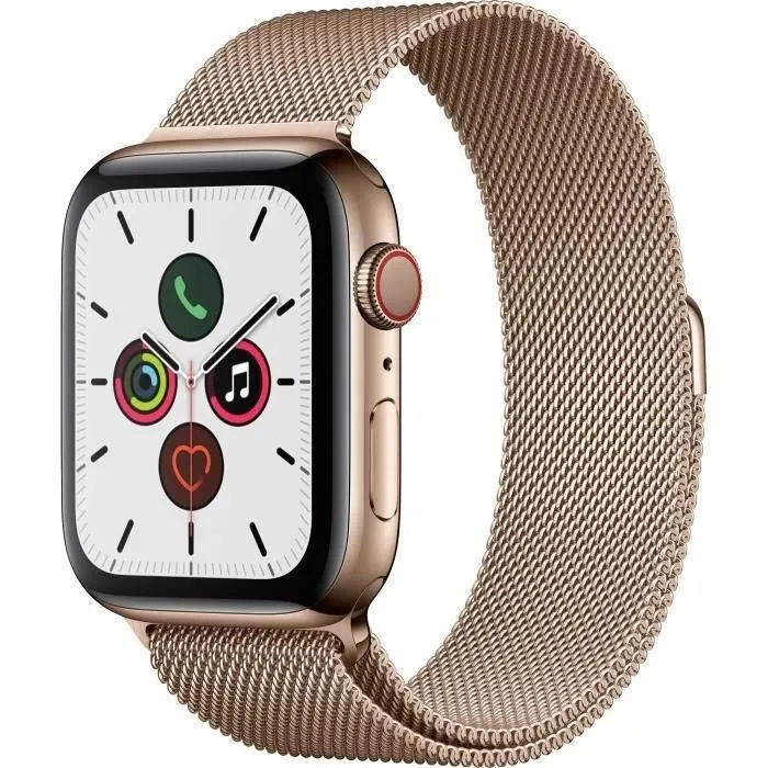 Apple Watch Series 5 Cellular 44 mm Boîtier acier Or - Bracelet Milanais Or - M/L (2019) - Reconditionné - Très bon état Reconditionné - 175,00 € Apple Watch Series 5 Cellular 44 mm Boîtier acier Or - Bracelet Milanais Or - M/L (2019) - Reconditionné - Très bon état Reconditionné Apple reconditionné disponible sur Cdiscount Seconde Vie