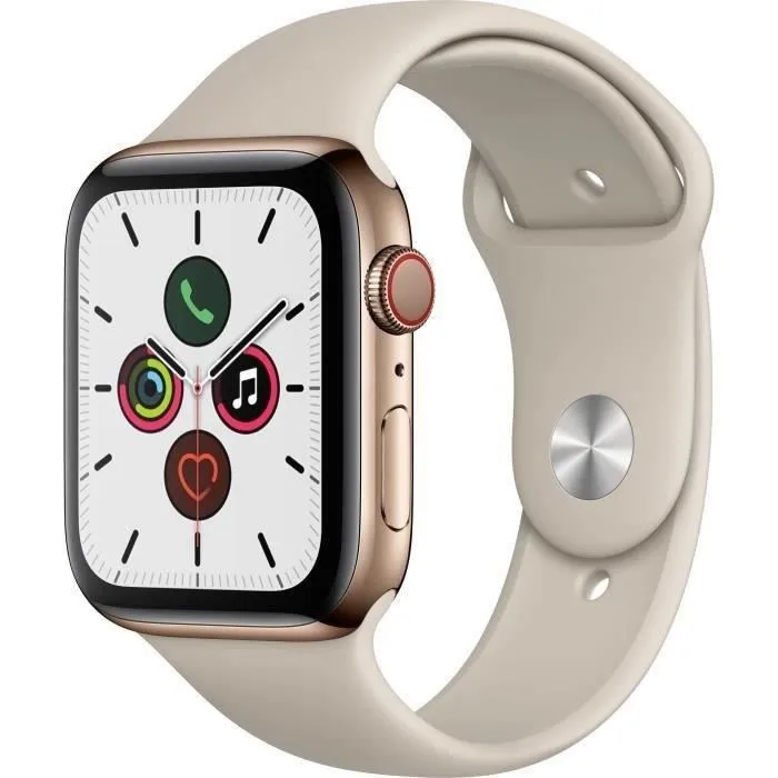 Apple Watch Series 5 Cellular 44 mm Boîtier acier Or - Bracelet Stone - M/L (2019) - Reconditionné - Excellent état Reconditionné - 179,98 € Apple Watch Series 5 Cellular 44 mm Boîtier acier Or - Bracelet Stone - M/L (2019) - Reconditionné - Excellent état Reconditionné Apple reconditionné disponible sur Cdiscount Seconde Vie