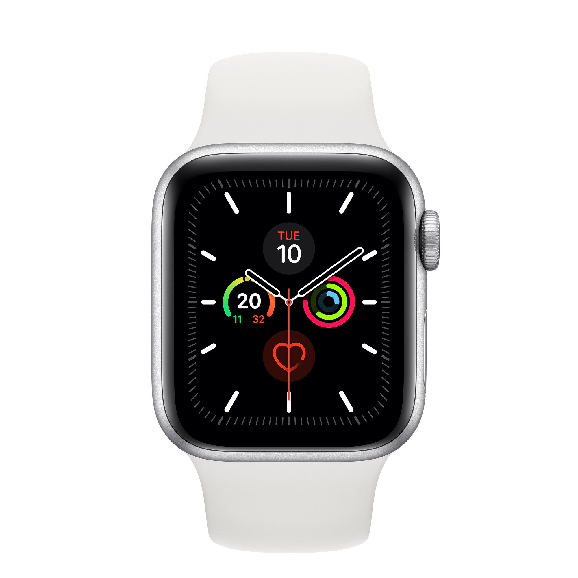 Apple Watch Series 5 GPS, Boitier argent en Aluminium de 40 mm avec bracelet sport, Blanc - Excellent état Parfait état Apple reconditionné disponible sur Pixmania