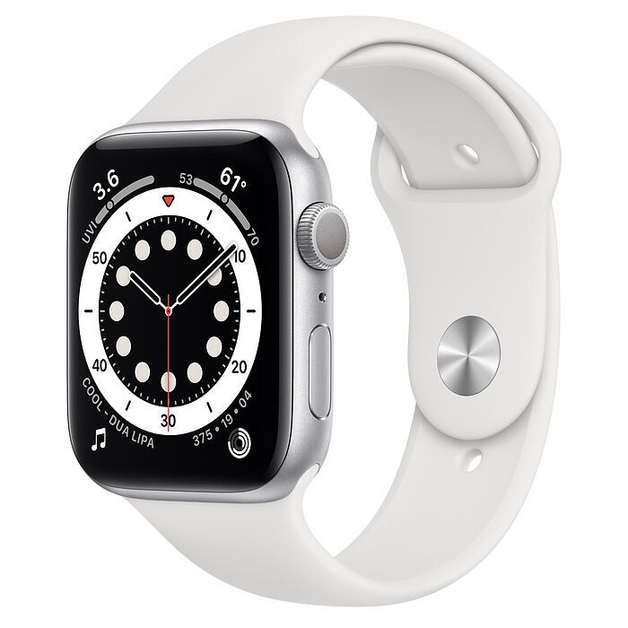 Apple Watch Series 6 Aluminium 44 mm (2020) GPS argent bracelet Sport blanc Parfait état Apple reconditionné disponible sur Refurbed
