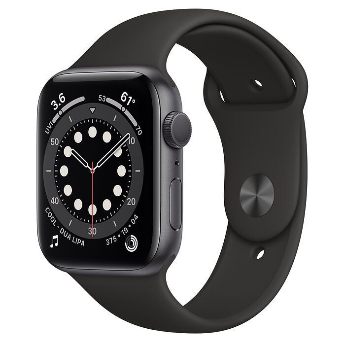 Apple Watch Series 6 Aluminium 44 mm (2020) GPS Gris Sidéral bracelet sport noir Parfait état Apple reconditionné disponible sur Refurbed