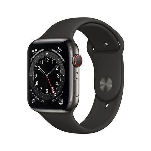 Apple Watch Series 6 (GPS + Cellular) - 44 mm - acier inoxydable graphite - montre intelligente avec bande sport - fluoroélastomère - noir - taille du bracelet : S/M/L - 32 Go - Wi-Fi, Bluetooth - 4G - 47.1 g État correct Apple reconditionné disponible sur Fnac