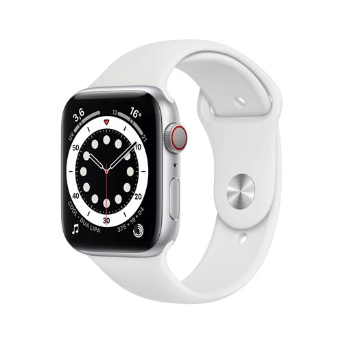 Apple Watch Series 6 GPS + Cellular, 44mm boitier aluminium argent avec bracelet sport blanc État correct Apple reconditionné disponible sur Fnac