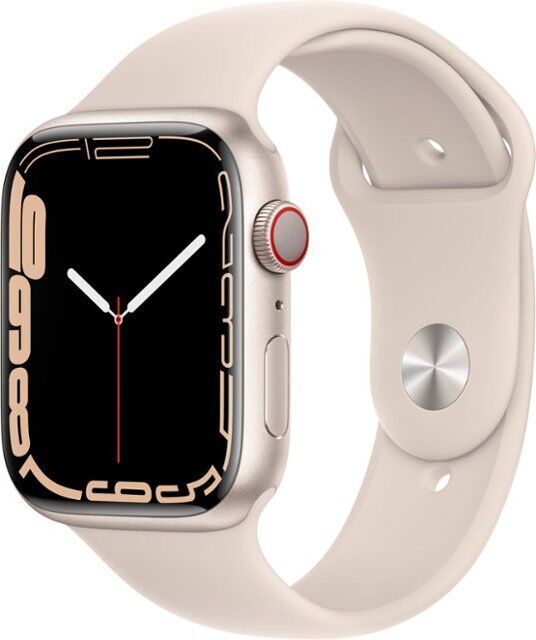 Apple Watch Series 7 Aluminium 41 mm (2021) GPS Lumière stellaire Bracelet Sport Lumière stellaire Bon état Apple reconditionné disponible sur Refurbed | Dero