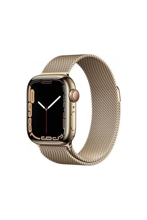 Apple Watch Series 7 GPS + Cellular, boîtier Acier Inoxydable Or 41mm avec Boucle Milanaise Or État correct Apple reconditionné disponible sur Fnac