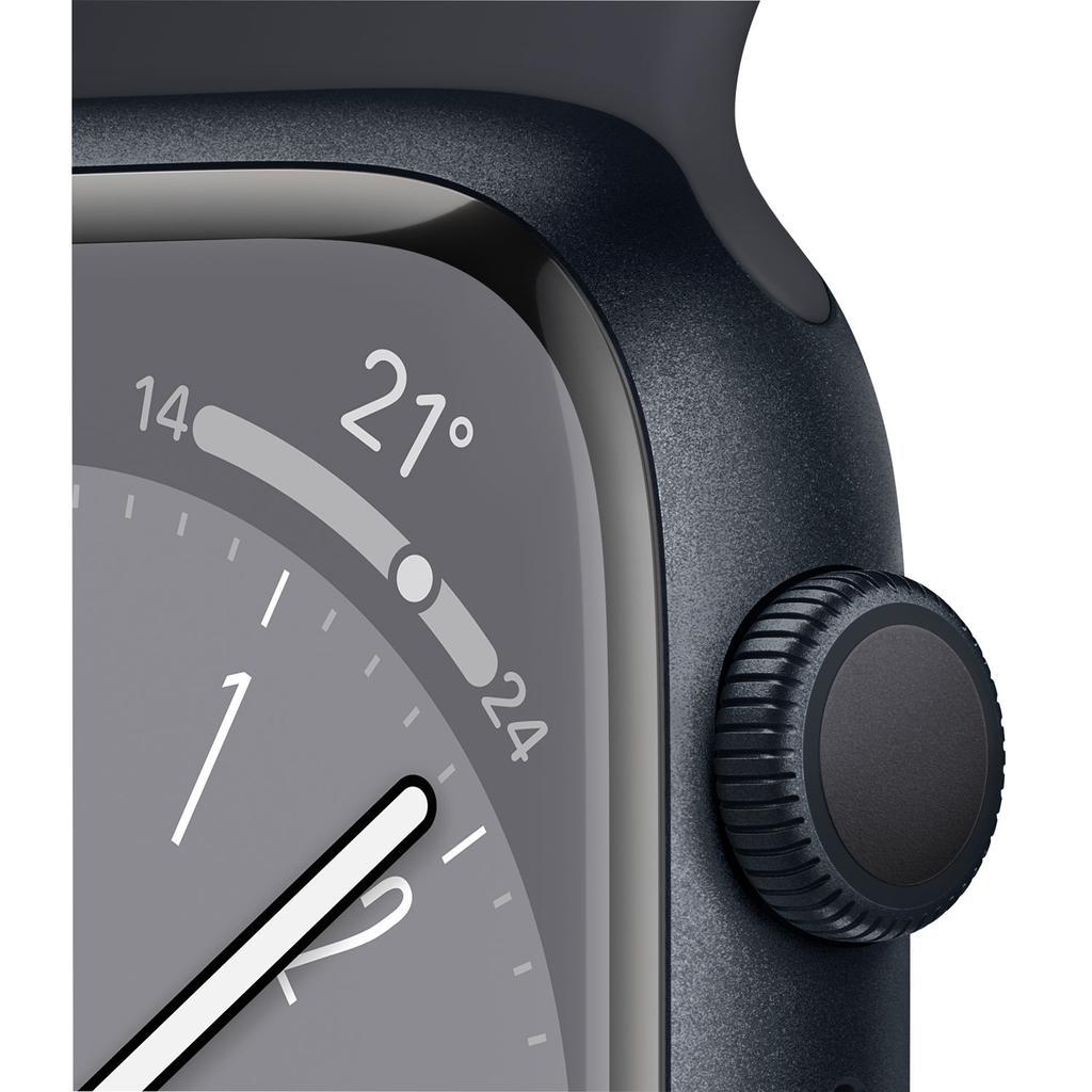 Voir photo 2 de Apple Watch Series 8 (2022) GPS 45 mm - Aluminium Minuit - Bracelet sport Noir | Dero Apple Watch Series 8 (2022) GPS 45 mm - Aluminium Minuit - Bracelet sport Noir Reconditionné Apple reconditionné photo 2 | Dero