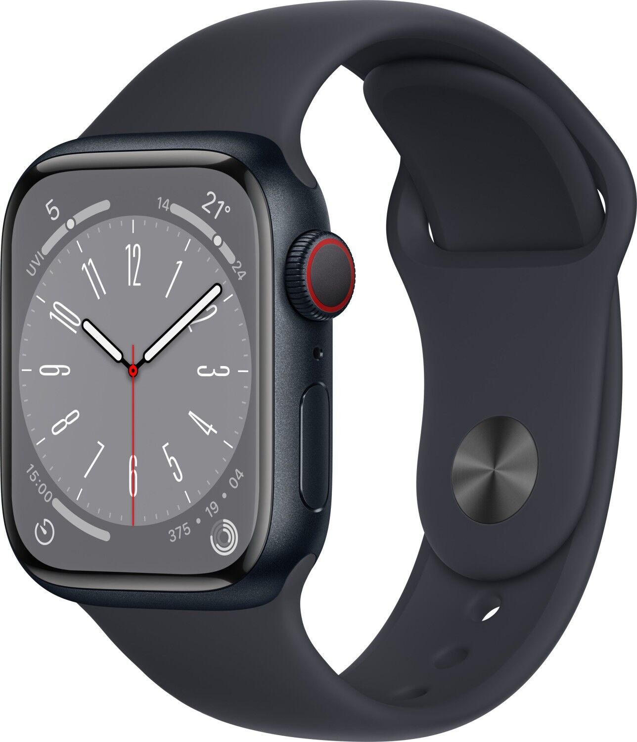 Apple Watch Series 8 Aluminium 41 mm (2022) GPS + Cellular Minuit Bracelet Sport Minuit S/M Très bon état Apple reconditionné disponible sur Refurbed | Dero