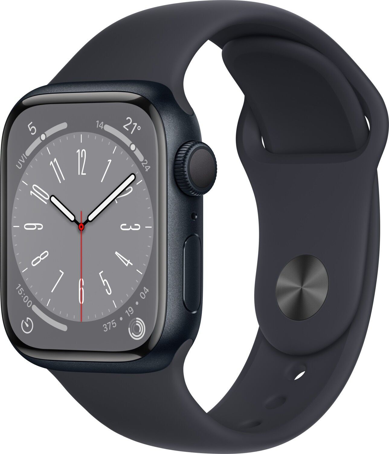 Apple Watch Series 8 Aluminium 41 mm (2022) GPS Minuit Bracelet Sport Minuit S/M Bon état Apple reconditionné disponible sur Refurbed | Dero