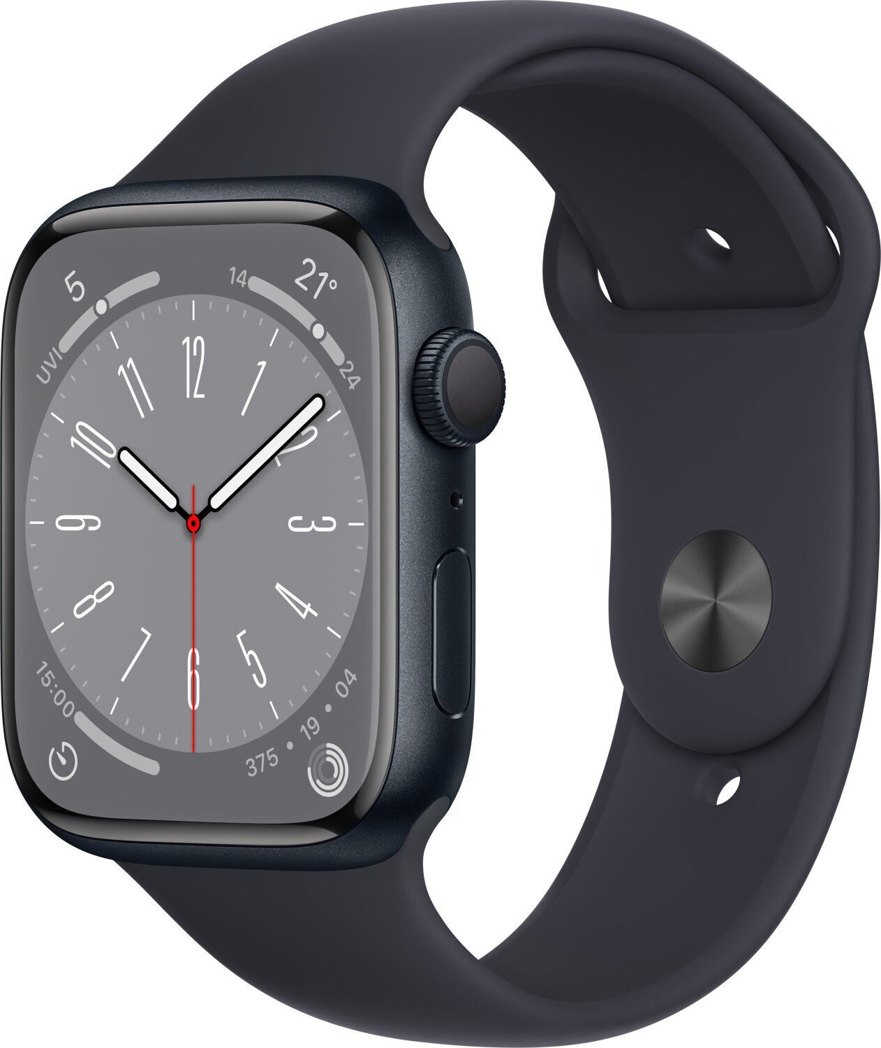 Apple Watch Series 8 Aluminium 45 mm (2022) GPS Minuit Bracelet Sport Minuit M/L Bon état Apple reconditionné disponible sur Refurbed | Dero