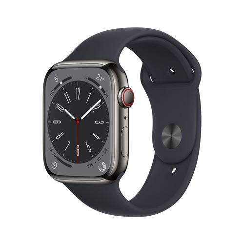 Apple Watch Series 8 GPS + Cellular, boîtier Acier inoxydable graphite 45mm avec Bracelet Sport Minuit État correct reconditionné disponible sur Fnac