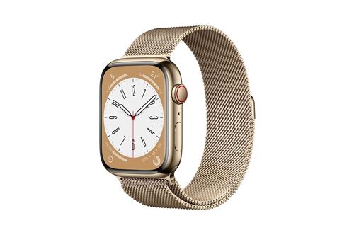 Apple Watch Series 8 GPS + Cellular, boîtier Acier inoxydable or 45mm avec Boucle Milanaise Or État correct Apple reconditionné disponible sur Fnac