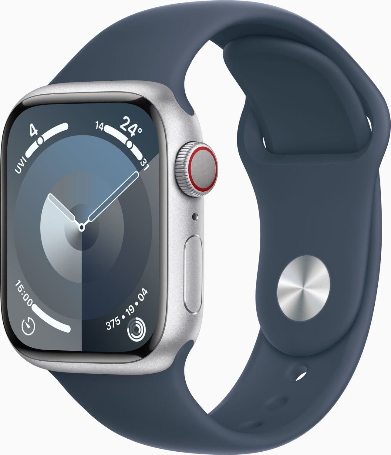Apple Watch Series 9 aluminium 41 mm (2023) GPS + Cellular Argent Bracelet Sport Bleu Orage S/M Bon état Apple reconditionné disponible sur Refurbed | Dero