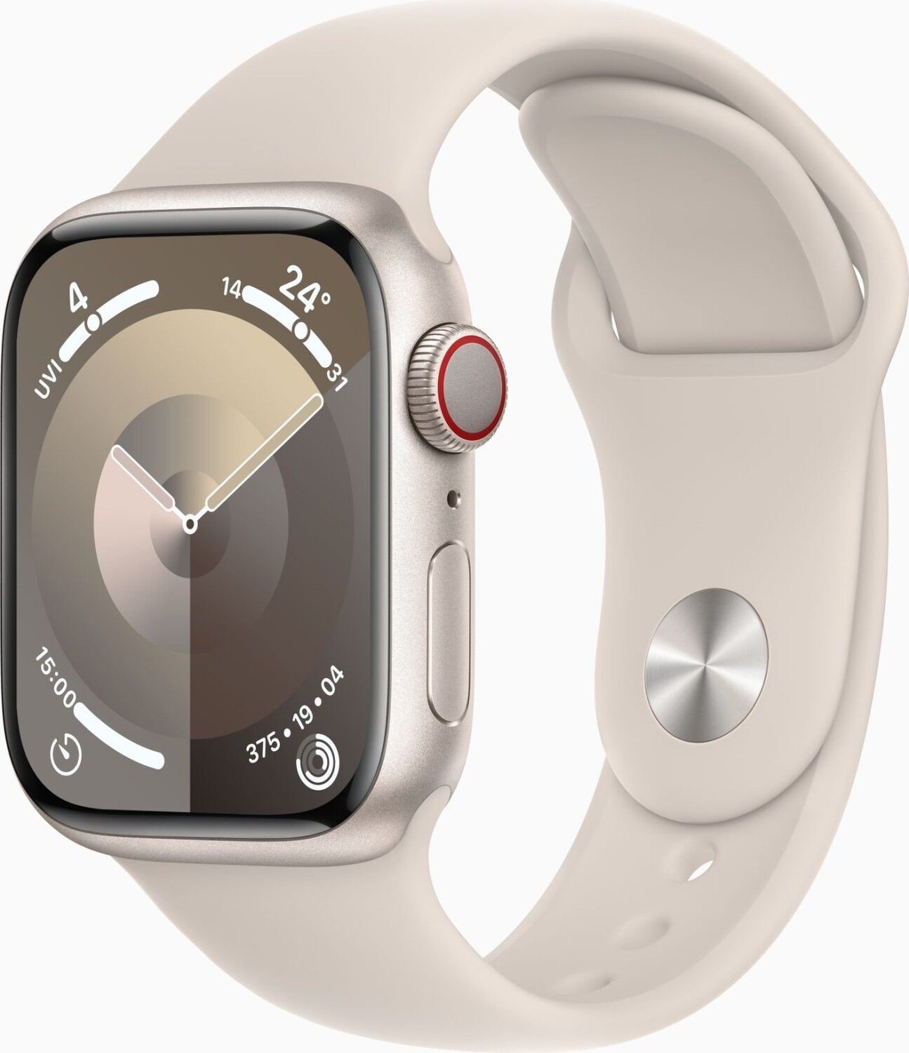 Apple Watch Series 9 aluminium 41 mm (2023) GPS Lumière Stellaire Bracelet Sport Lumière Stellaire M/L Très bon état Apple reconditionné disponible sur Refurbed | Dero