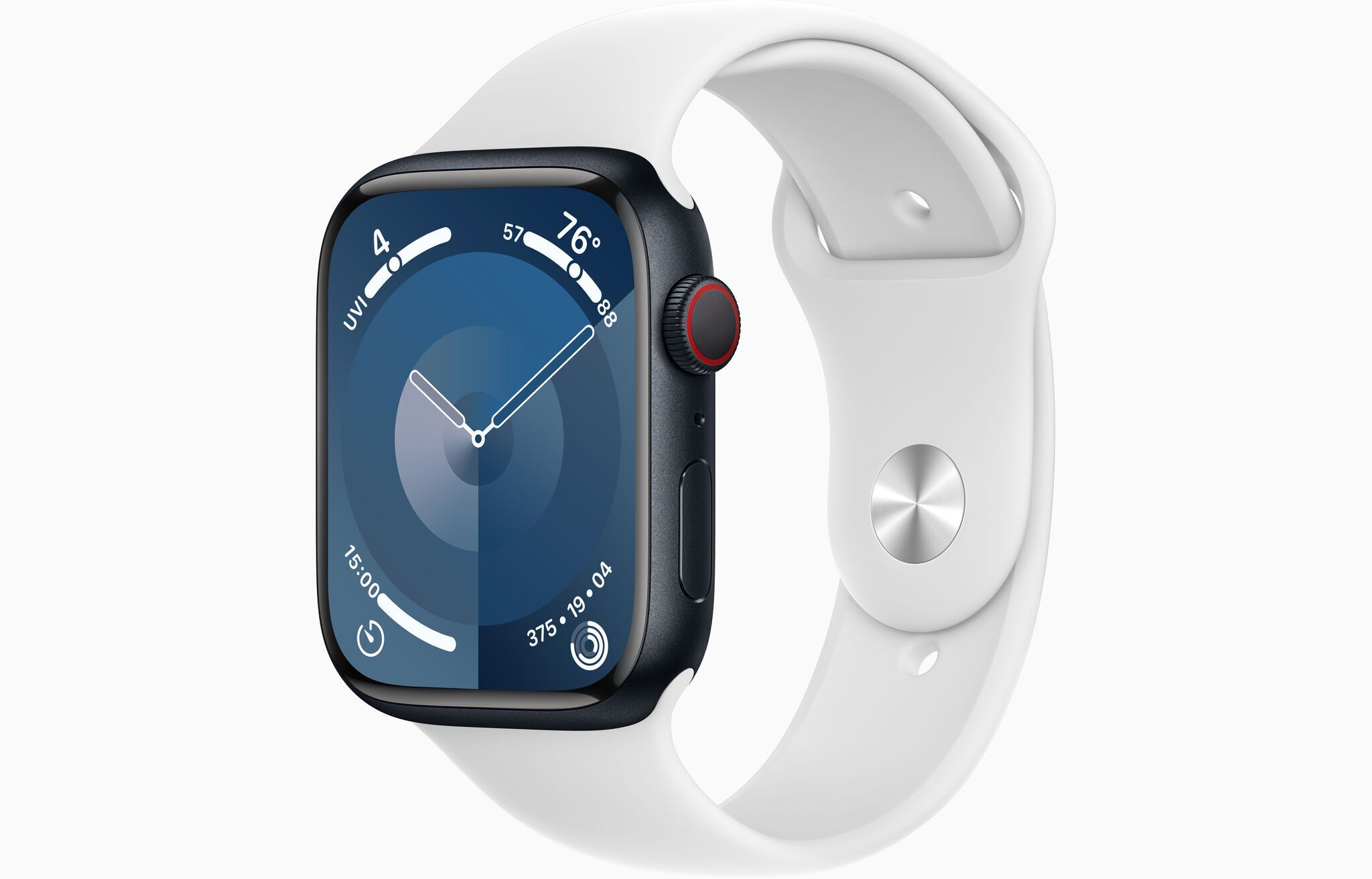 Apple Watch Series 9 Aluminium 45 mm (2023) GPS + Cellular Minuit Bracelet sport blanc M/L Parfait état Apple reconditionné disponible sur Refurbed | Dero