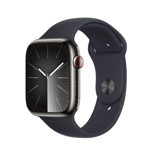 Apple Watch Series 9 GPS + Cellular Boîtier en Acier Inoxydable Graphite de 45 mm avec Bracelet Sport Minuit M/L État correct Apple reconditionné disponible sur Fnac