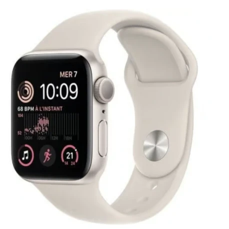 Apple Watch Series SE 2 (2022) GPS + Cellular 40 mm - Aluminium Lumière Stellaire - Bracelet sport Lumière Stellaire Bon état reconditionné disponible sur Certideal