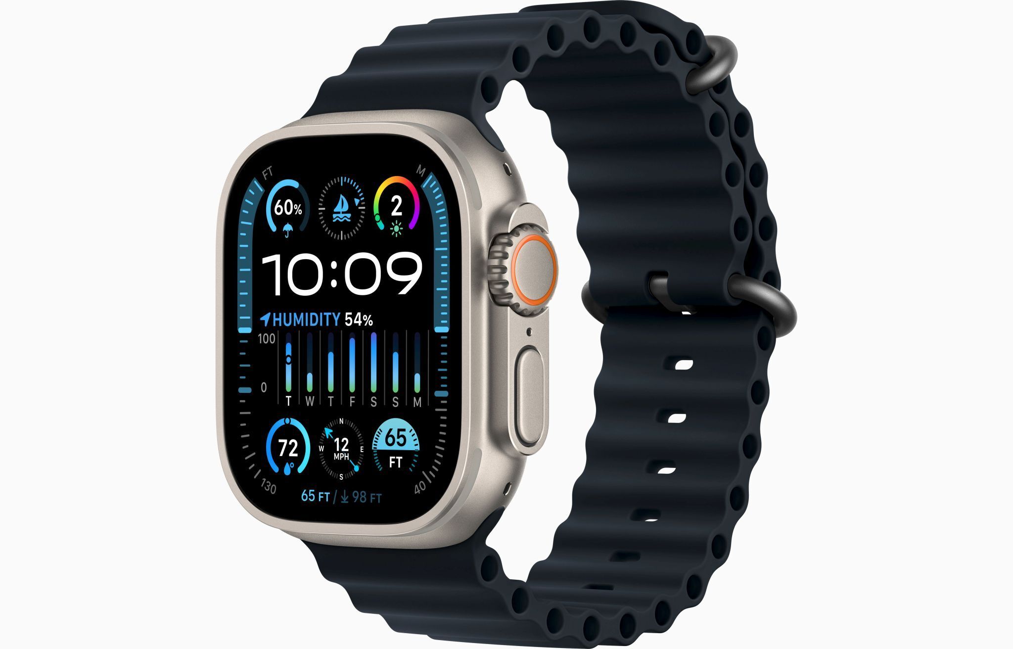 Apple Watch Ultra 2 (2023) GPS + Cellular argent Bracelet Océan Minuit Très bon état Apple reconditionné disponible sur Refurbed | Dero