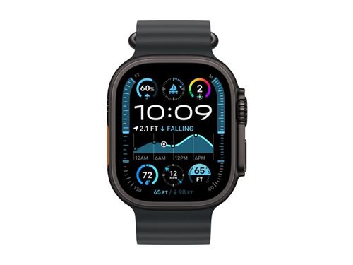 Apple Watch Ultra 2 - 49 mm - titane noir - montre intelligente avec Bracelet Océan - fluoroélastomère - noir - taille du poignet : 130-200 mm - 64 Go - LTE, Wi-Fi 4, UWB, Bluetooth - 4G - 61.8 g - démo État correct reconditionné disponible sur Fnac