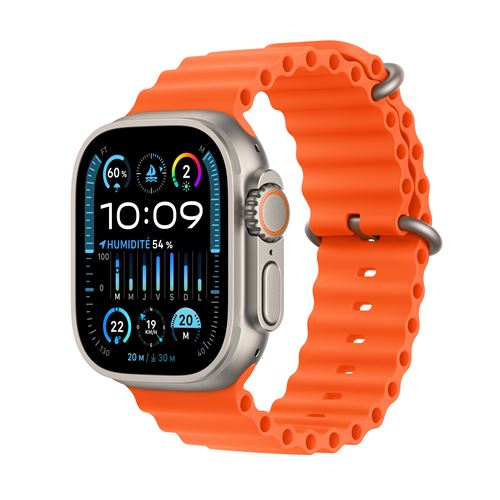 Apple Watch Ultra 2 GPS + Cellular Boîtier en Titane de 49 mm avec Bracelet Océan Orange État correct reconditionné disponible sur Fnac