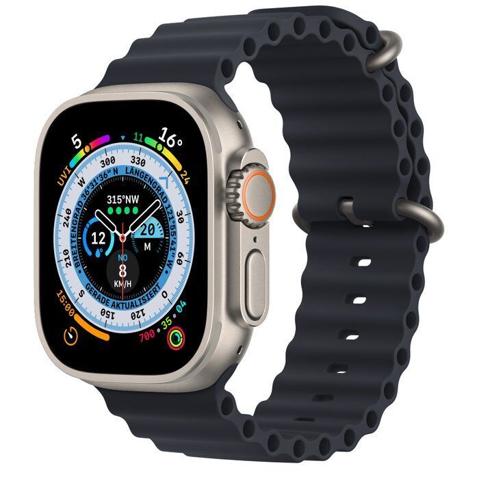 Apple Watch Ultra (2022) 49 mm GPS + Cellular argent Bracelet Ocean Minuit Bon état Apple reconditionné disponible sur Refurbed | Dero