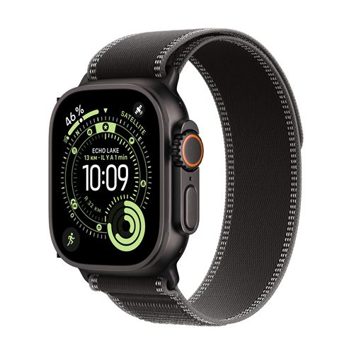 Apple Watch Ultra 3 GPS + Cellular 49mm Boitier en Titane Noir avec Boucle Trail noir/charbon M/L État correct Apple reconditionné disponible sur Fnac