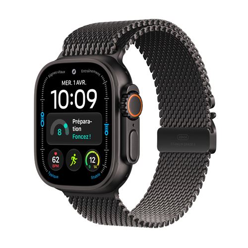 Apple Watch Ultra 4 GPS + Cellular 49 mm Boîtier en titane Noir avec Boucle milanaise en titane Noir - L État correct Apple reconditionné disponible sur Fnac