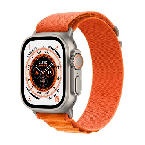 Apple Watch Ultra + Cellular, boîtier Titane 49mm avec Boucle Alpine Orange Taille L État correct Apple reconditionné disponible sur Fnac