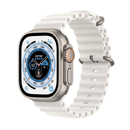 Apple Watch Ultra + Cellular, boîtier Titane 49mm avec Bracelet Océan Blanc État correct Apple reconditionné disponible sur Fnac
