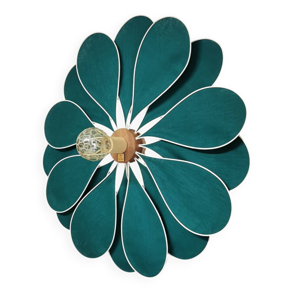 Applique murale fleur 16 pétales rotin et lin vert émeraude Bon état reconditionné (offre indisponible)