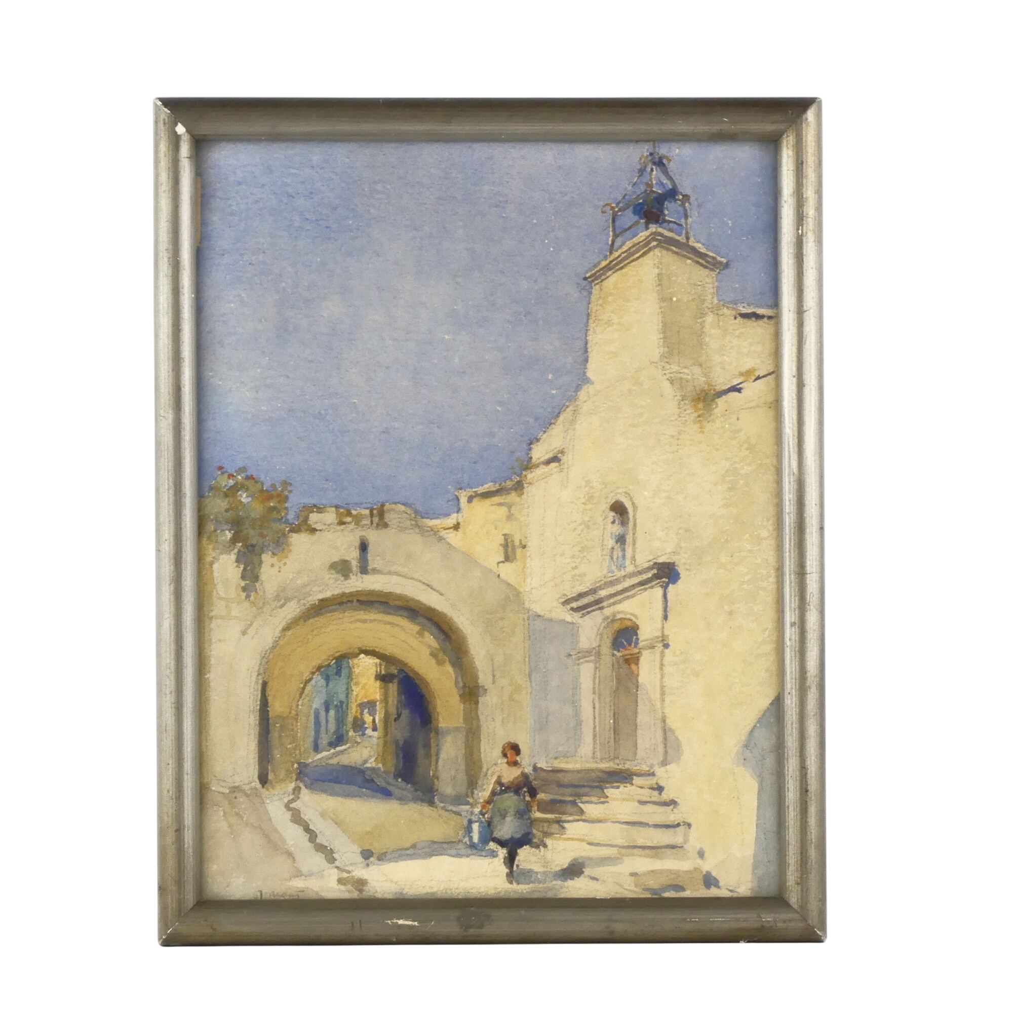 Aquarelle ancienne signée : ruelle de village et église Bon état - 15,00 € Aquarelle ancienne signée : ruelle de village et église Bon état reconditionné disponible sur Label Emmaüs