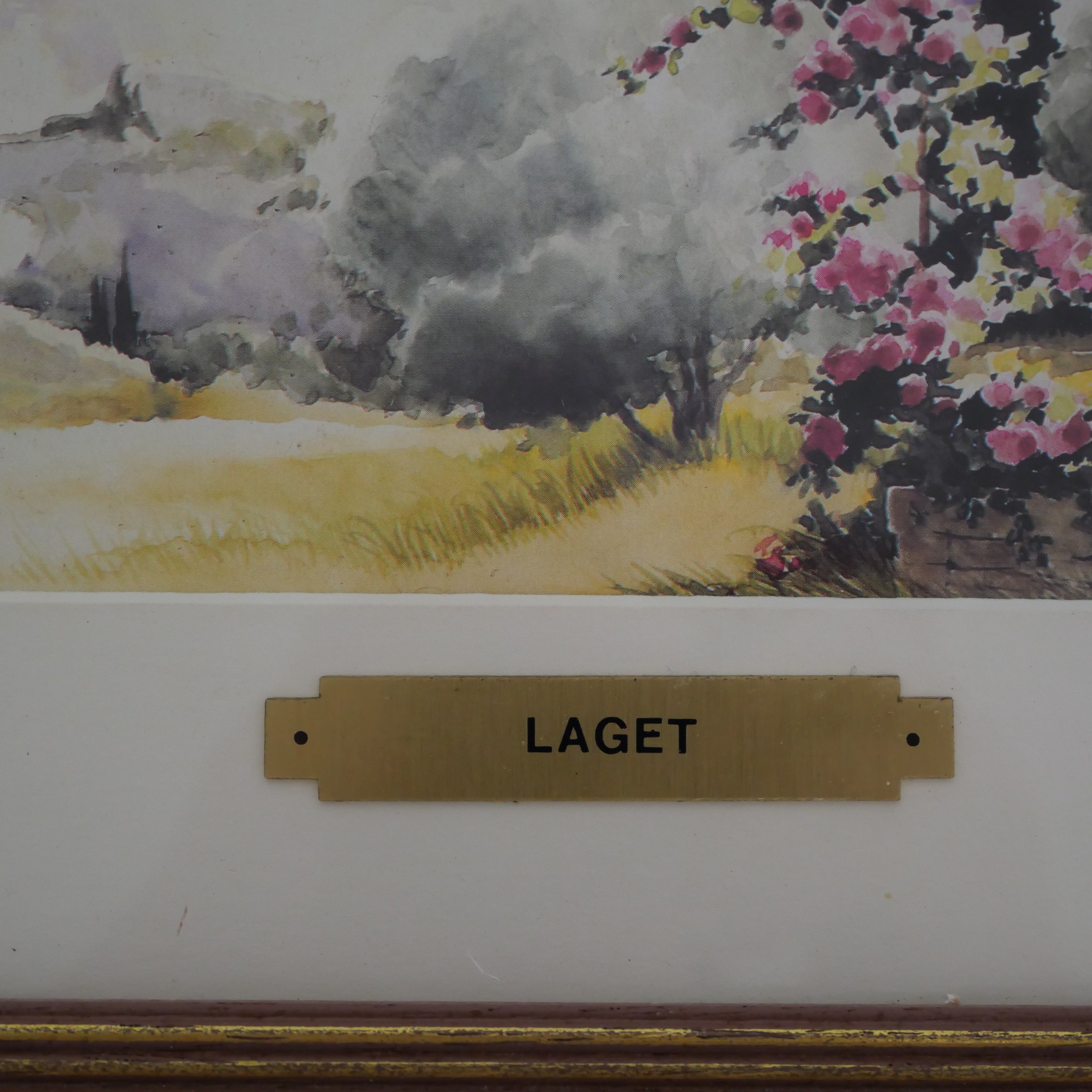 Voir photo 4 de Aquarelle encadrée - Paysage méditerranéen (plaque "Laget") Aquarelle encadrée - Paysage méditerranéen (plaque "Laget") Bon état reconditionné photo 4