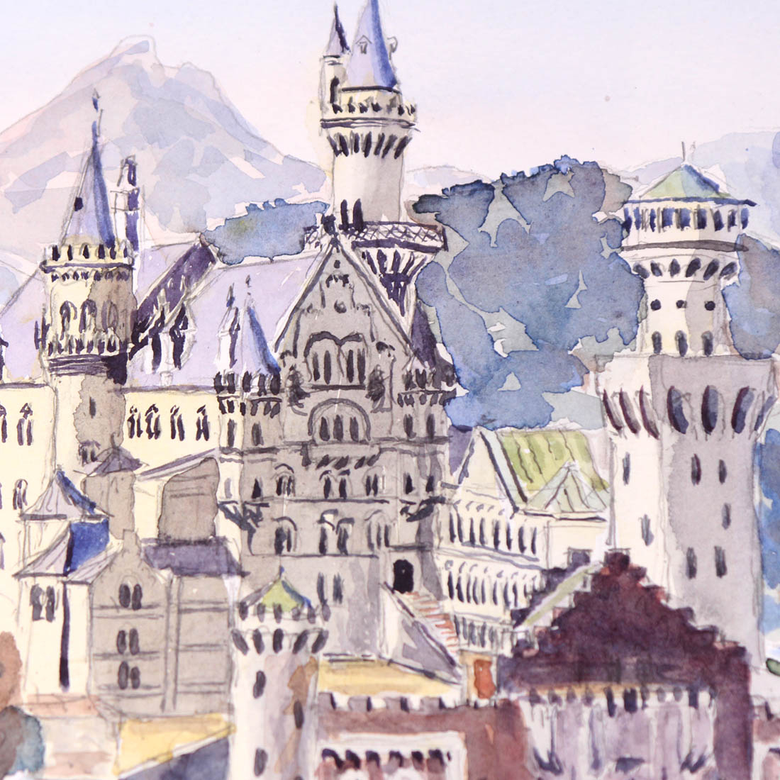 Voir photo 2 de Aquarelle "Neuschwanstein" Aquarelle "Neuschwanstein" Bon état reconditionné photo 2