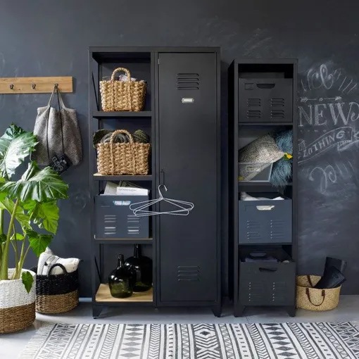 Armoire-étagère 1 porte, métal noir et pin huilé Bon état reconditionné disponible sur Rakuten